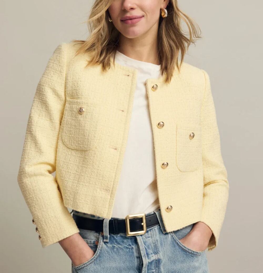 CeCe Butter Yellow Tweed Blazer SIZE 0 Lady Jacket Boucle Career Designer $149